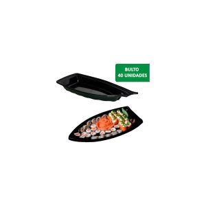 Envase Barco Sushi Mediano Negro Cristal X100 Unid