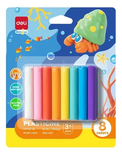 Plastilina Deli 12 Blister 8 Colores 100g Escolar