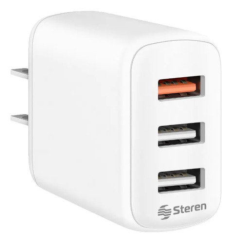 Cargador Steren USB QC Triple Puerto Carga Rápida